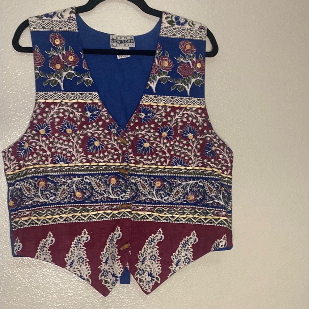 Blue and Red Crop Buttoned Vest size Large